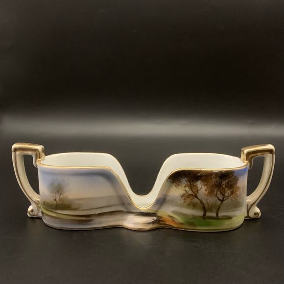 Antique 1918 Noritake Morimuru Porcelain Spoon Holder Hand Painted Landscape - Picture 1 of 16
